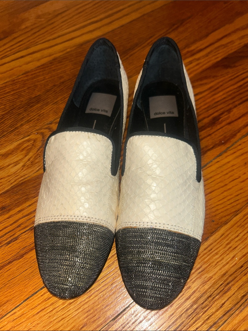 Dolce Vita Black and White Snake Leather Textured Slip-On Loafer Coco
